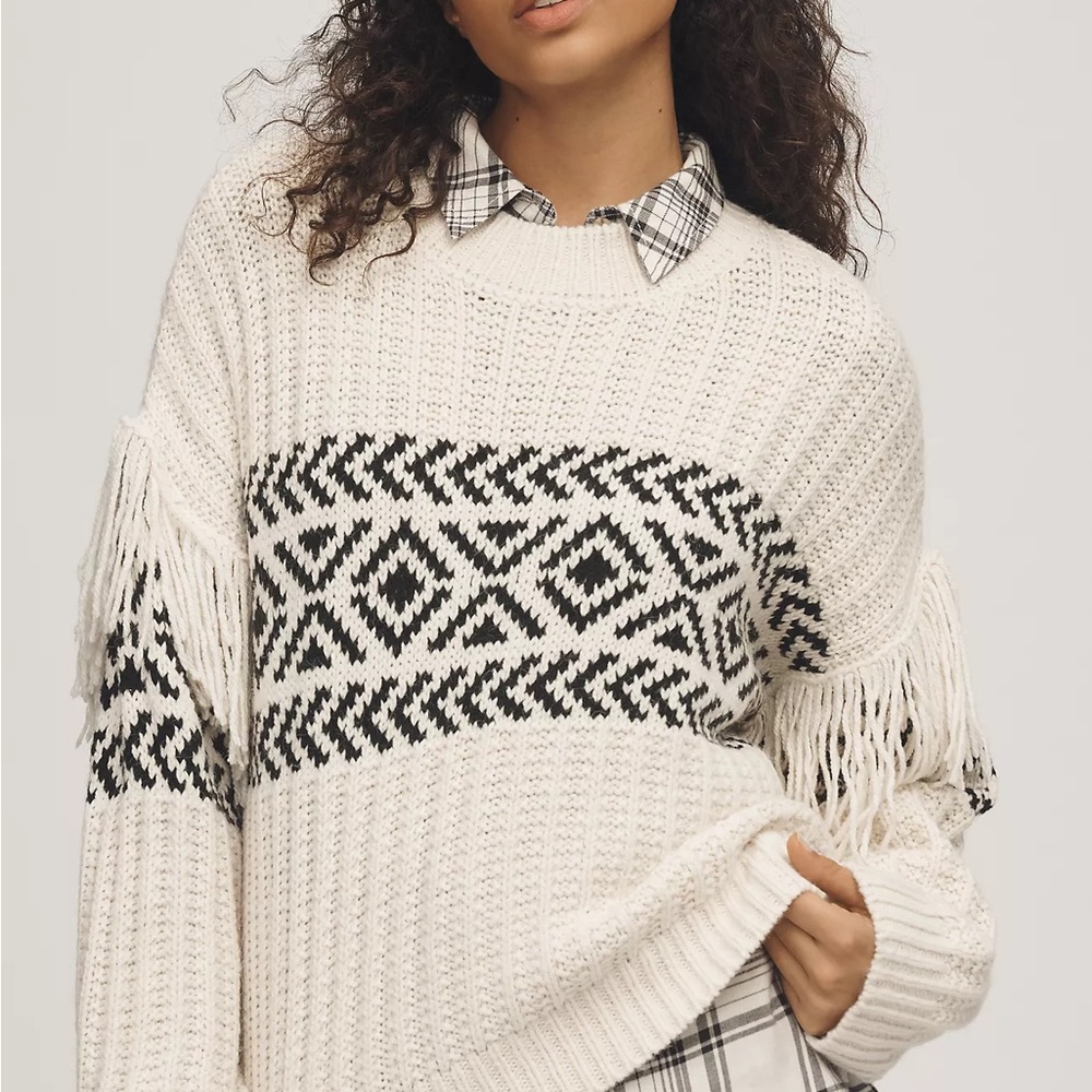 Sanctuary Cream and Black Geometric Sweater